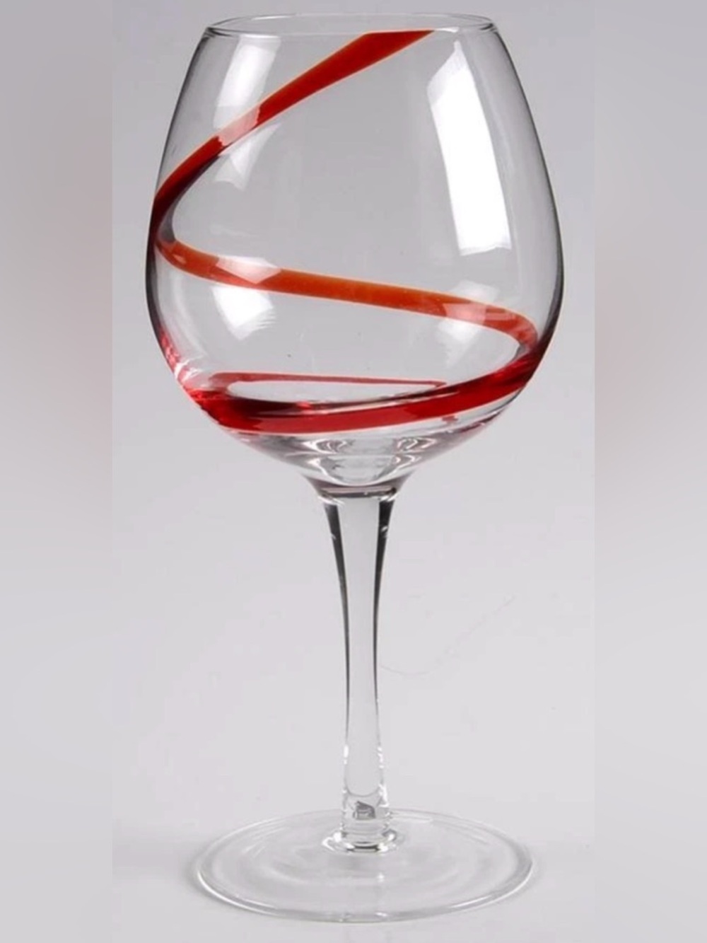 Set of 3 Pier 1 Red Swirline Balloon Wine Glasses